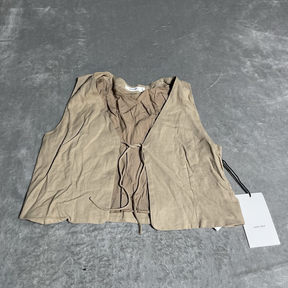 Mod Ref Vest Womens Small Linen Blend Tie Font Lagenlook Boho Sustainable Shrek‎